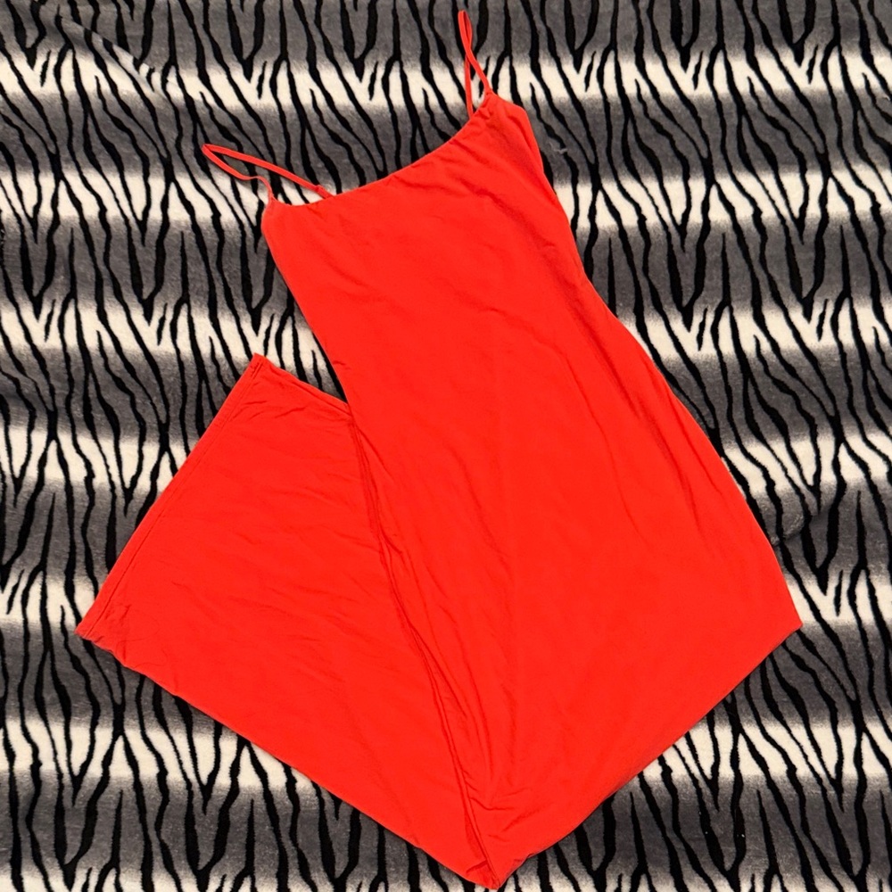 SKIMS Bright Red Maxi Slip Dress with Spaghetti Straps